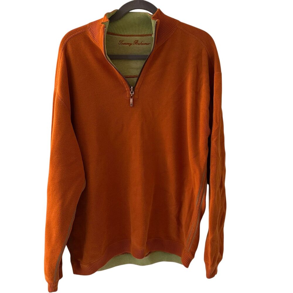 Tommy Bahama Men's Orange 1/4 Zip Cotton‎ Pullover Sweater Size M